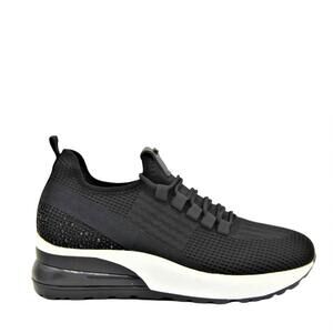 NEW RENATO GARINI women's stone heel sneakers with stretch laces in black